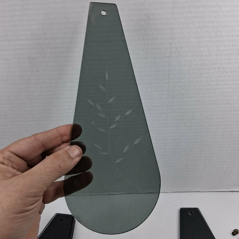 Vintage Smoked Glass Lamp Shade Panels Etched Wheat Teardrop Set of 8 Grey